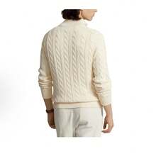 Polo Ralph Lauren Embroidered Knit Sweater For Men Fall/Winter Stand Collar Cable-Knit Half-Zip Thermal Sweater - trắng - Xem 5