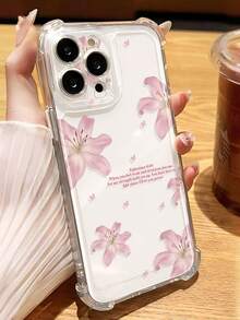 1pc Elegant Butterfly & Lily Floral Religious Slogan Transparent Anti-Slip Anti-Drop Soft Phone Case, Compatible With Apple/ - Multicolor - View 1