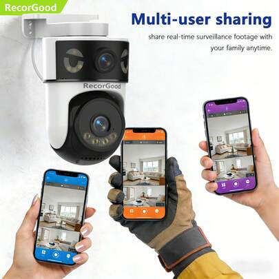 RecorGood 1pc Smart Indoor/Outdoor WIFI Security Camera, 2MP HD, Cute Humanoid Design, PTZ Color Night Vision, AI Motion Detection & Two-Way Audio, AI Person Tracking, Free APP Live View & Micro SD/Cloud Storage