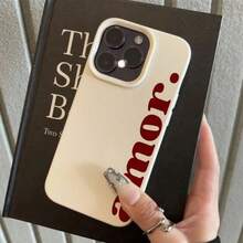 1pc Aesthetic Red English Print Litchi Texture TPU Phone Soft Case, Compatible With Apple 17, 16, 15, 14, 13, 12, 11, Plus, Pro Max Series, Personalized INS Style Protective Cover, Fashionable, Minimalist, Full-Body Protection, Cute Design - Multicolor 2 - View 2