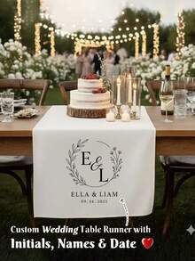 Customized Wedding Table Runner With Initials And Date, Wedding White Chiffon Tablecloth, Wedding Arch Decor, Wedding Reception, Bridal Shower, Party Decor, Birthday Parties, Dining Table Centerpiece Decoration, Personalized Gift - Multicolor - View 2