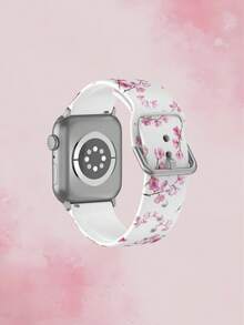 1pc Soft Elastic Breathable Cherry Blossom Pattern Replacement Watch Band Strap Compatible With Samsung, Garmin, Honor Smartwatches, 38mm 40mm 41mm 45mm 44mm 42mm 46mm 49mm, Fashionable Casual Silicone Watch Strap Compatible With Apple Watch Ultra SE/11/10/9/8/7/6/5/4/3/2/1 - Multicolor - View 2
