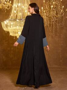 SUPGIR 女士【随机印花】立领长袖手工串珠缎面正式连衣裙 - 黑色 - 查看 2