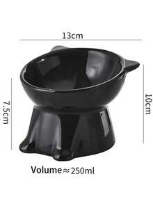 1pc Black/White Cat Food Bowl, Pet Supplies, Slanted Cat Bowl, Dog Food Bowl, Pet Feeding Bowl, Minimalist, Cute, Pet Bowl, Feeding Bowl, Protect Neck, Anti-Spill, Fine Ceramic - Multicolor - View 2