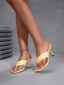 Giày sandal cao gót mũi vuông xỏ chân cho nữ, dép gót nhọn bằng da bóng, dép cao gót dự tiệc thời trang, sandal cao gót công sở thanh lịch, sandal gót nhọn mũi nhọn xỏ chân, giày cao gót thời trang sang trọng, dép cao gót hộp đêm, sandal tăng chiều cao cho người thấp bé, giày cao gót kiểu phương Tây đính đinh tán bằng da PU thanh lịch, phong cách sang trọng, phong cách thường ngày, phong cách nghỉ mát, tiệc tùng mùa hè - Màu vàng - Xem 7
