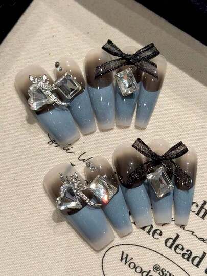 10PCS Super Long Coffin Handmade Press On Nails For Party And Daily Wear,Light Luxury,Pure Desire,Gentle Temperament,Fairy Spirit And Celebrity Style,Super Long Coffin Nails,Easy To Wear 10pcs Y2K Handmade Press On Nails,Suitable For Girls And Women Festivals Parties And Daily Wear.