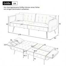 Multifunctional Two-Seater Sofa Bed With Bed Function, Adjustable Backrest, And Multi-Position Armrests. Modern Folding Sofa Bed For Living Room - Velvet Upholstery. Spacious Sleeping Area. - Beige - View 8