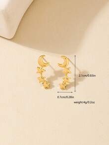 1 Pair Simple Design Metal Star & Moon Stud Earrings, Versatile For Daily Wear, Commute, Vacation, Picnic, Summer Campus - Yellow Gold - View 7