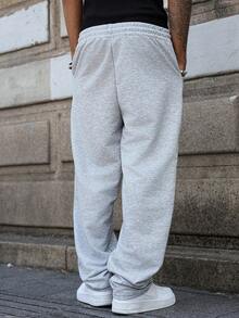 Men's Solid Color Loose Casual Drawstring Waist Sweatpants - Light Grey - View 3