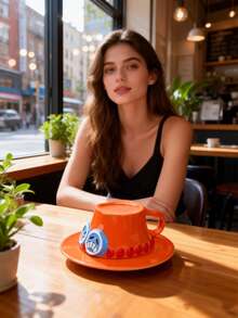 Fire Fist Ace Hat Anime Coffee Cup Set, Straw Hat Crew Cup Set,Featuring , Ace, Sabo & Chopper Creative Fun Mugs Gift Set For Anime Lovers Ceramic Drinkware - 橘色 - 查看 2