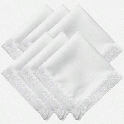 6 Pcs White Lace Handkerchiefs For Women Cotton Ladies Handkerchiefs Soft Vintage Handkerchief For Embroidery And Wedding