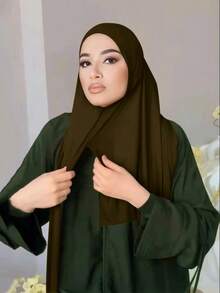 1pc Ready To Wear Breathable Non-Slip Convenient Muslim Hijab Scarf, Instant Hijab - Dark Khaki - View 10