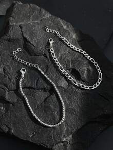 Bộ 2 chiếc vòng tay bằng thép không gỉ mạ vàng 18K hai lớp dành cho nam, thời trang và đa năng. - Bạc - Xem 2