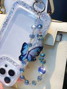 水晶蝴蝶串珠手机挂饰，【防摔】可拆卸时尚水晶手链挂绳，适用于手机、包包、钥匙扣、相机，可用作吊坠装饰，兼容安卓及大多数智能手机，送给母亲、家人、朋友、孩子、生日、节日的礼物，手机链 - 彩色 - 查看 2