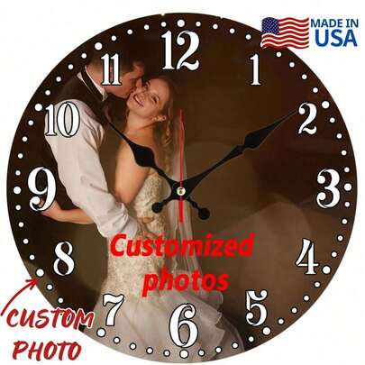 1Pc Customized Photo Wall Clock, Personalized Silent Circular Clock, Gift For Friends, Wall Clock For Family And Friends, Silent Home Art Decoration For Kitchen, Living Room And Bedroom