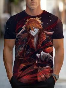 Men'S Short-Sleeve 3D Anime Print T-Shirt Made Of Lightweight, Perfect For Casual Wear At Home, The Office, Or While Traveling. Features A Comfortable And Breathable Design In Red And Black, Ideal For Everyday Use - màu đen - Xem 1