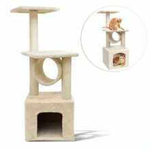 Árbol para Gatos Compacto de 3 Niveles Beige | Torre Rascadora de 90 cm con Plataformas y Postes de Sisal | Base 35x35 cm para Espacios Pequeños - Beis - Ver 6
