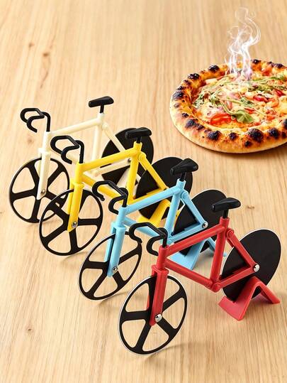1 pieza Cortador de pizza de bicicleta, cuchillo de pizza de ruedas dobles creativo, divisor de pizza, cortador de pizza de bicicleta individual, cuchillo de pizza de acero inoxidable, adecuado para el hogar y la cocina profesional - Decoración divertida para fiestas de pizza - Herramienta de corte de pizza fácil de limpiar - Diseño divertido para entusiastas de la cocina