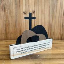 Placa Ressurreição de Jesus Enfeite Jesus Cruz Decoração de Páscoa Ressurreição Placa Religiosa - Preto - Visão 4