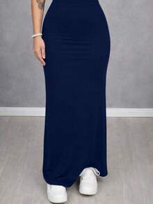 Long Midi Skirt, High Waist, Tube Style, Foreign Blogger Fashion - 藏蓝色 - 查看 1