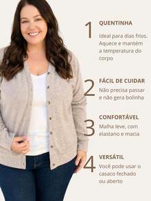 Casaco botões plus size de lanzinha inverno quentinho - Bege - Visão 5