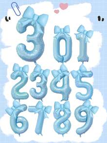 2pcs Blue Decorative Balloon Set, 40-Inch Blue 0-9 Number Foil Balloons, Blue Bow-Shaped Balloons For Birthday Party Decorations - Multicolor - View 3