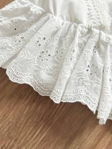 2件套女婴休闲时尚蝴蝶结吊带荷叶边上衣+百搭牛仔拼接阔腿裤 - 白色 - 查看 4