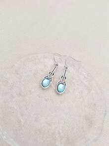 一对优雅波西米亚风海蓝色仿宝石吊坠耳环，适合日常、派对、旅行佩戴，可作为珠宝礼物。 - 銀色 - 查看 6