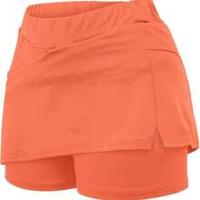 Women's 2‑In‑1 Yoga Skort – Choose Heather Grey Asymmetrical Skirt With Side Pocket, Orange Zip Pocket Sport Skort, Or Black Flat Skirt With Front Pleat & Boyshort Liner | Mid‑Rise Wide Waistband, Hidden Shorts For Coverage & Freedom Of Movement - trái cam - Xem 1
