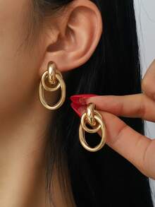 1对简约几何金属心形耳环，适合女性日常佩戴 - 彩色 - 查看 1