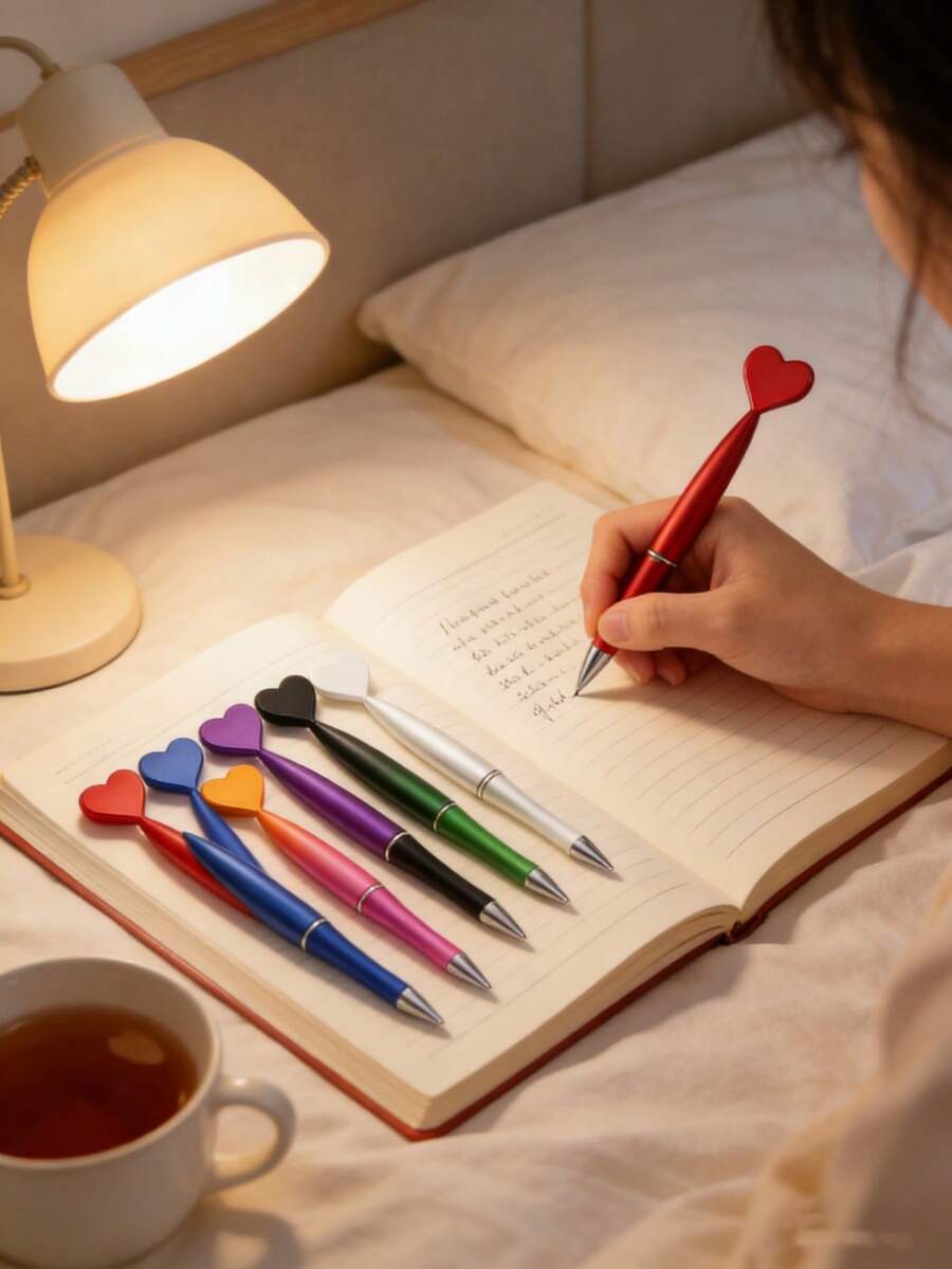 1/5/10支装可爱心形圆珠笔，黑色，书写流畅，儿童/学生/办公适用，时尚 - 愛心款 - 查看 1