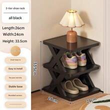 1 pieza Estantería vertical para zapatos de 9/6/3 niveles, organizador de zapatos estrecho que ahorra espacio, estantería pequeña para zapatos DIY independiente para entrada, armario, pasillo, fácil de montar, estructura estable, material de plástico negro y blanco - Multicolor - Ver 17