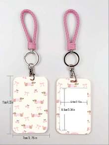 1个ABS粉色绳猫狗图案钥匙扣吊坠，可作包包挂饰、身份证/公交卡/门禁卡夹，适合四季日常使用 - 長方形 - 查看 3