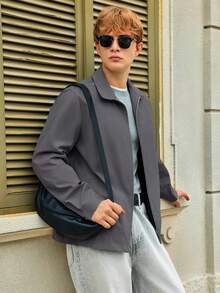 Runcati Mens Full Zip Lightweight Windbreaker Business Casual Fall Golf Coat Jacket With Pockets - Dark Grey - View 4