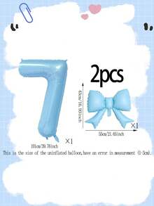2pcs Blue Decorative Balloon Set, 40-Inch Blue 0-9 Number Foil Balloons, Blue Bow-Shaped Balloons For Birthday Party Decorations - Multicolor - View 8