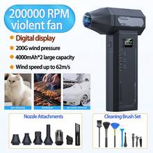 Soplador de chorro de alta potencia a 200,000RPM, equipado con un potente ventilador de turbina y un motor sin escobillas, limpiador portátil recargable, con empuje, adecuado para computadoras - Multicolor - Ver 2