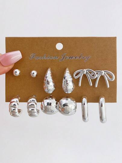 Set de 6 pares de pendientes de lazo geométricos de CCB de moda para mujeres, decoración diaria y regalo de joyería