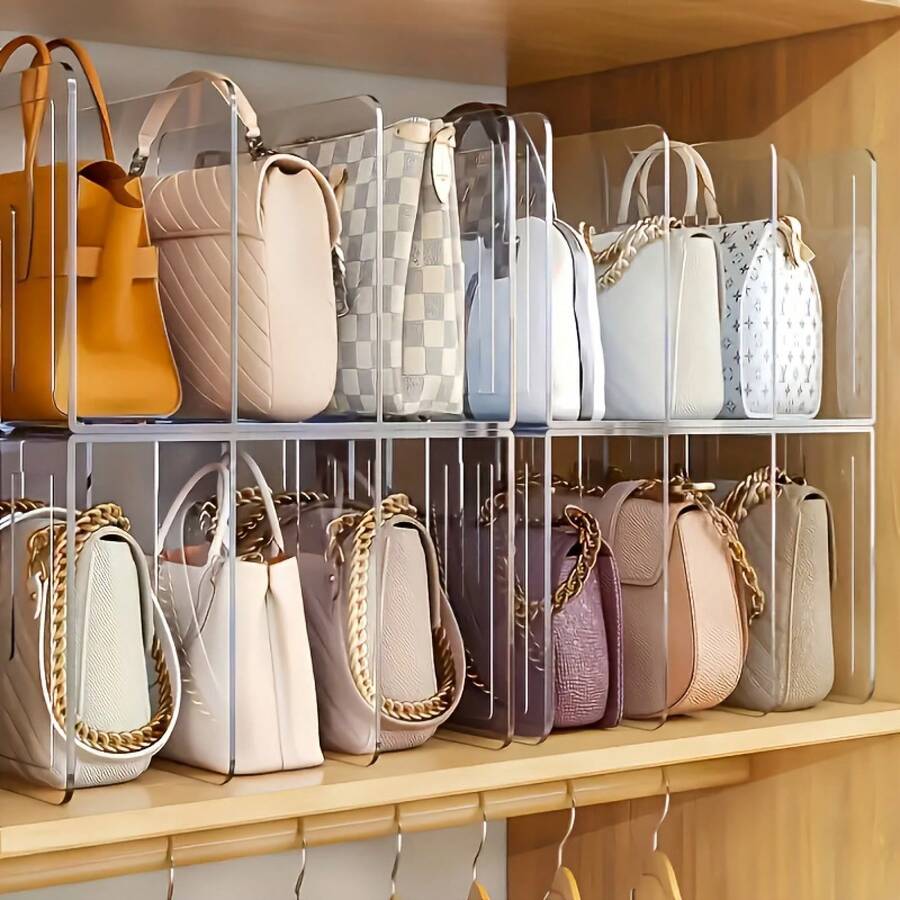LOVEWE 4-Piece Clear Acrylic Purse & Handbag Organizer - 4-Section Desktop Storage Rack With Shelf Dividers For Neat Book & Bag Organization - 4 cái - Xem 1