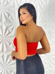 Strapless Suplex Bandeau Top, Ideal For Basic Casual Summer - 紅色 - 查看 3