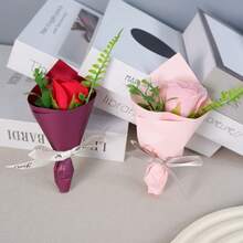 Buquê de mini rosas artificiais para o Dia dos Namorados, com pétalas de flores. Presente perfeito para o Dia das Mães, aniversários e casamentos. Flores artificiais para decoração de primavera, Dia dos Namorados, Dia das Mães e casamentos. - Rosa - Ver 1