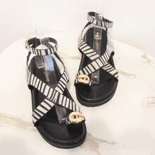 angelica Women Flat Sandals - Ngựa vằn đen - Xem 5