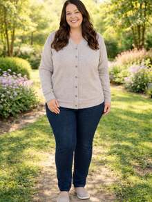 Casaco botões plus size de lanzinha inverno quentinho - Bege - Visão 4