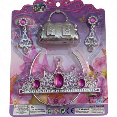 Set de Accesorios de Princesa para Niñas: Corona con Gemas, Pendientes Largos y Mini Bolso Metalizado - Juego de Rol y Disfraces