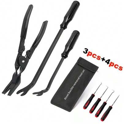 7pcs Trim Removal Tool Set With Pick & Clip Removal Tool, Auto Clip Removal Tool, Car Panel Door, Stereo, Fastener Remover Kit, For Auto Interior, Molding, Dash