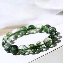 1pc Natural Green Phantom Quartz Crystal Bracelet, Green Explosion Treasure Bowl Couple Bracelet Jewelry, Valentine's Day Gift - Green - View 2