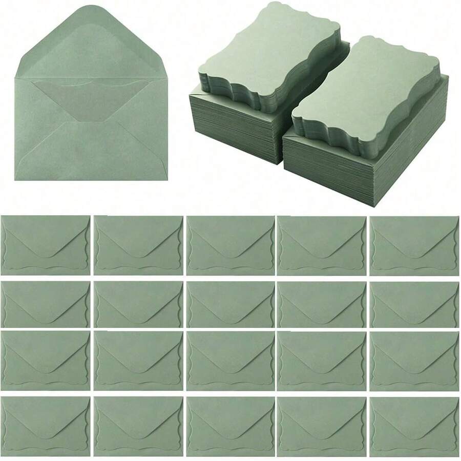 20pcs Envelopes + 20pcs Cards, Includes Green Blank Greeting Cards & Small Self-Adhesive Envelopes, Suitable For Graduation Ceremony, Invitations, Baby Shower, Wedding And RSVP Cards - Green - 20pcs - View 1