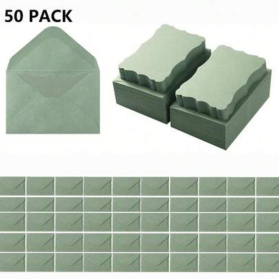 50 sobres + 50 tarjetas, incluye tarjetas de felicitación en blanco verdes y sobres autoadhesivos pequeños, adecuados para ceremonias de graduación, invitaciones, baby shower, bodas y tarjetas RSVP