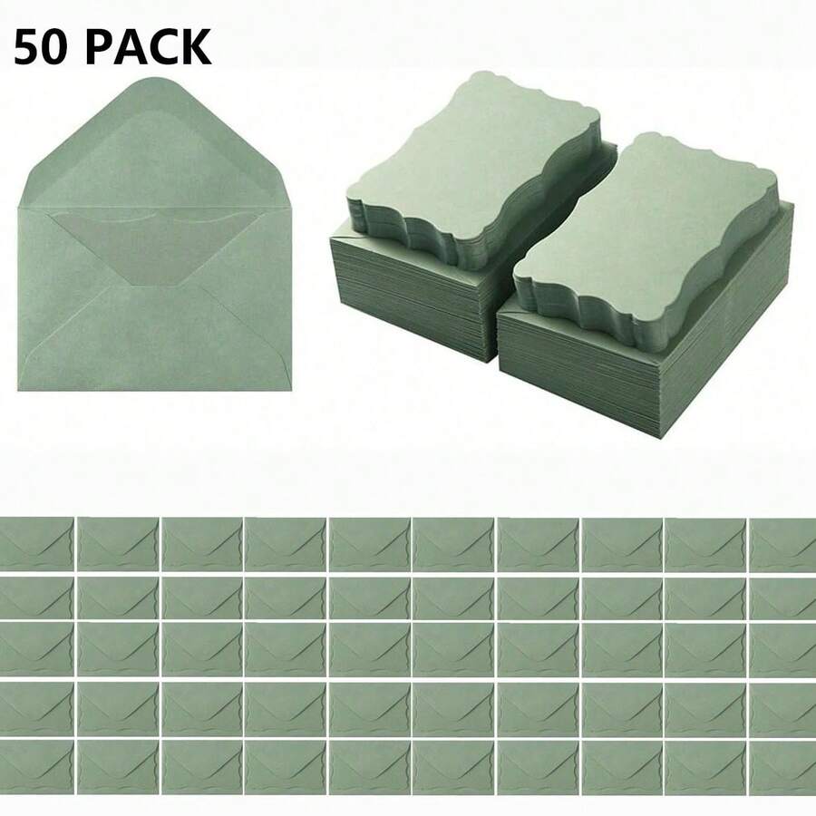 50 sobres + 50 tarjetas, incluye tarjetas de felicitación en blanco verdes y sobres autoadhesivos pequeños, adecuados para ceremonias de graduación, invitaciones, baby shower, bodas y tarjetas RSVP