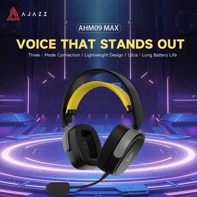  AJAZZ AHM09 MAX 三模式游戏耳机，低延迟，50mm 强劲动圈驱动单元，47 小时超长续航，舒适耳罩，透气设计，全指向麦克风，实体按键，电竞游戏理想之选