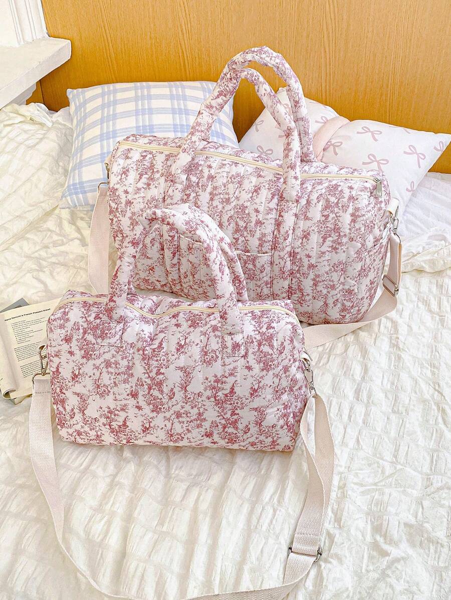 1 chiếc túi tote chần bông đa năng màu hồng họa tiết hoa, dung tích lớn, thích hợp làm túi du lịch, túi đựng tã, túi đeo vai, phù hợp cho xe đẩy, du lịch ngoài trời, phụ nữ mang thai và trẻ sơ sinh. - Nhiều màu - Xem 1